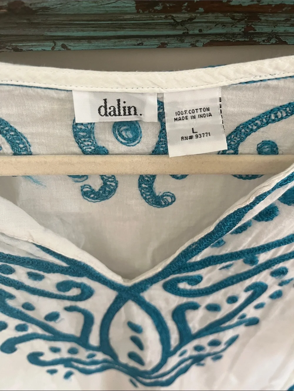 Dalin White & Teal Embroidered Swim Coverup